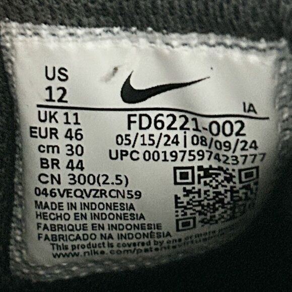 Nike Alpha Huarache Elite 4 Low MCS “Black Grey” Men’s Size 11-12 Baseball Cleat - Picture 9 of 9